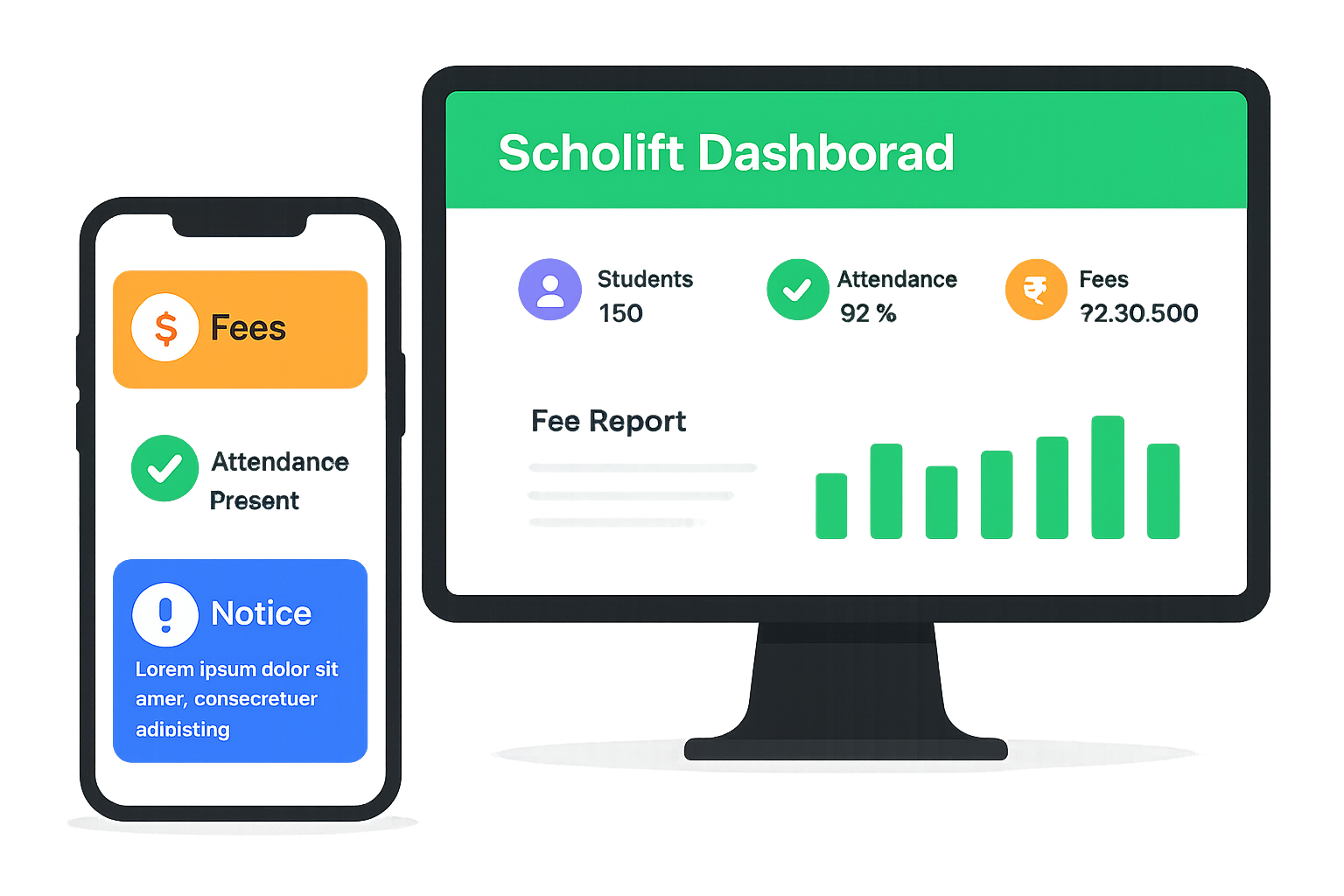A clean and simple dashboard of the Scholift ERP software